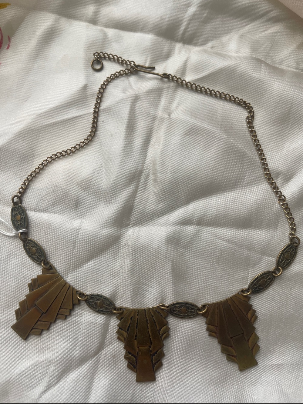 Art Deco Original Bronze Geometric Pendant Necklace - Bronze